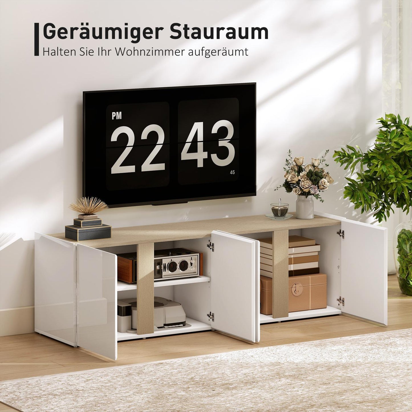 TV Stand for 65-Inch TVs, Soft-Close Doors, White