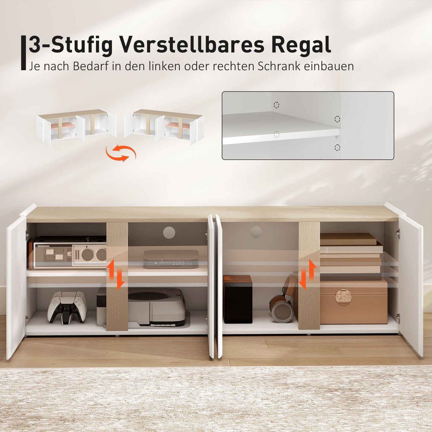 TV Stand for 65-Inch TVs, Soft-Close Doors, White