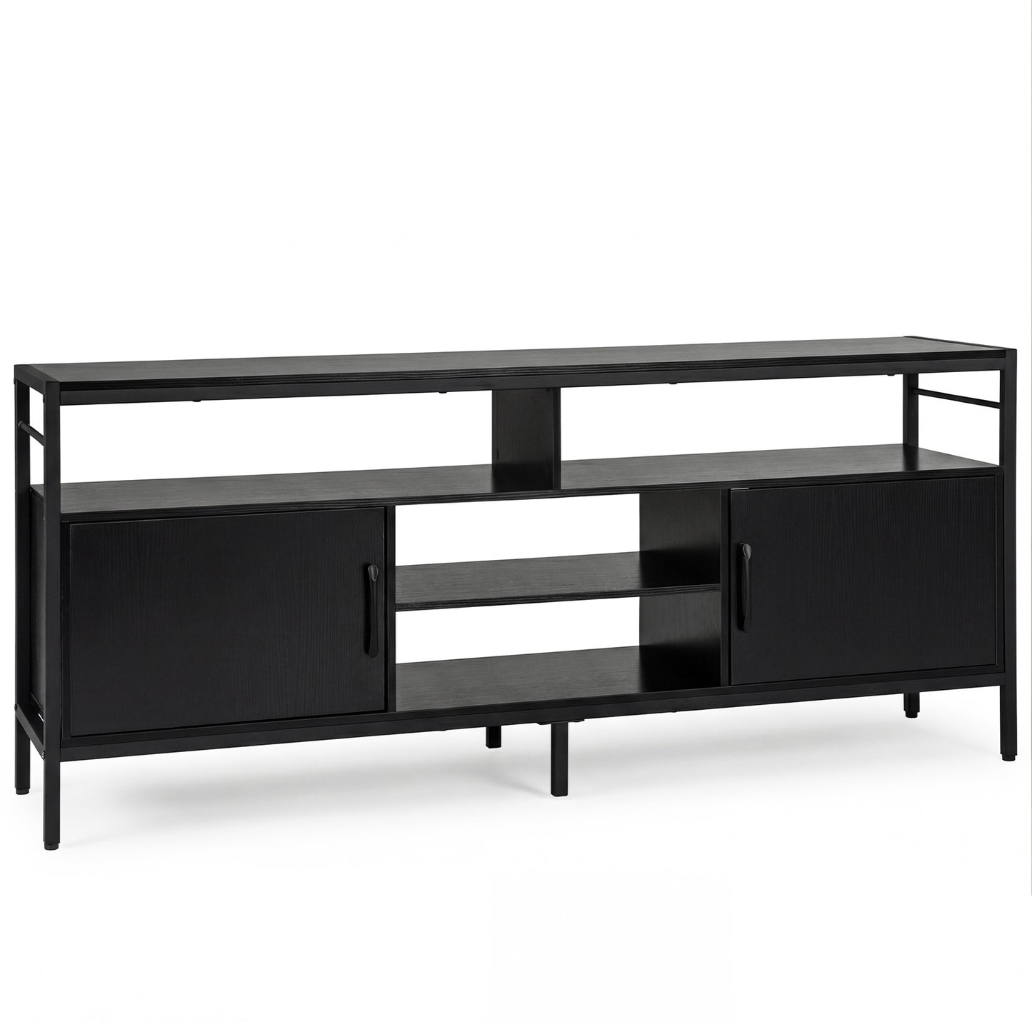 TV Stand for 65" TVs with 2 Cabinets & 4 Shelves, Black
