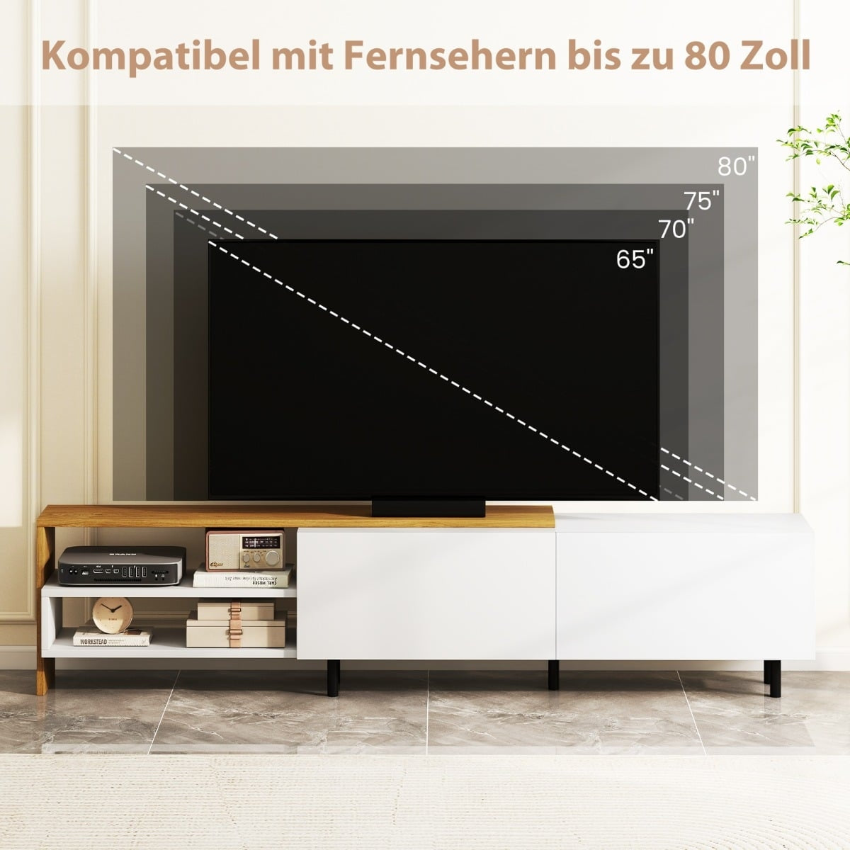 TV Stand for 80-Inch TVs with Shelves and Cabinets