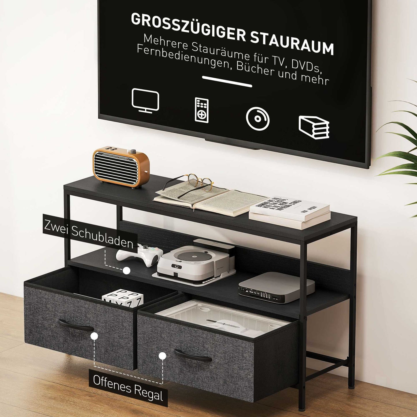TV Stand with 2 Drawers, Open Shelf, Fits Up to 47" TV