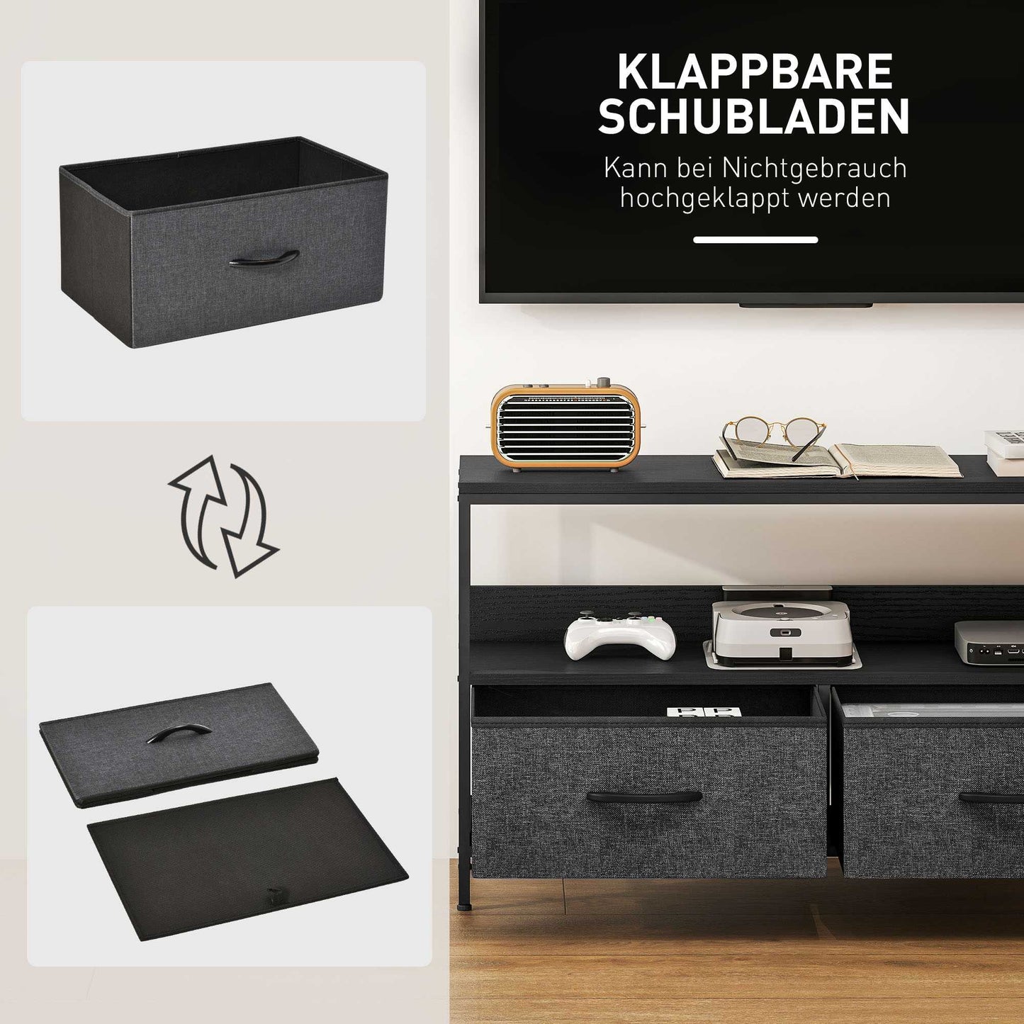 TV Stand with 2 Drawers, Open Shelf, Fits Up to 47" TV