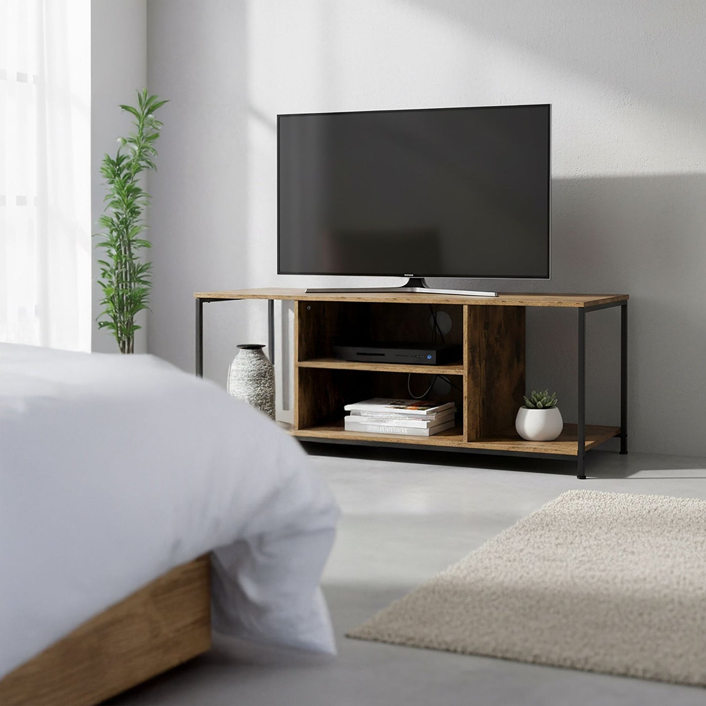 TV Stand with 4 Compartments, Wood-Effect Finish