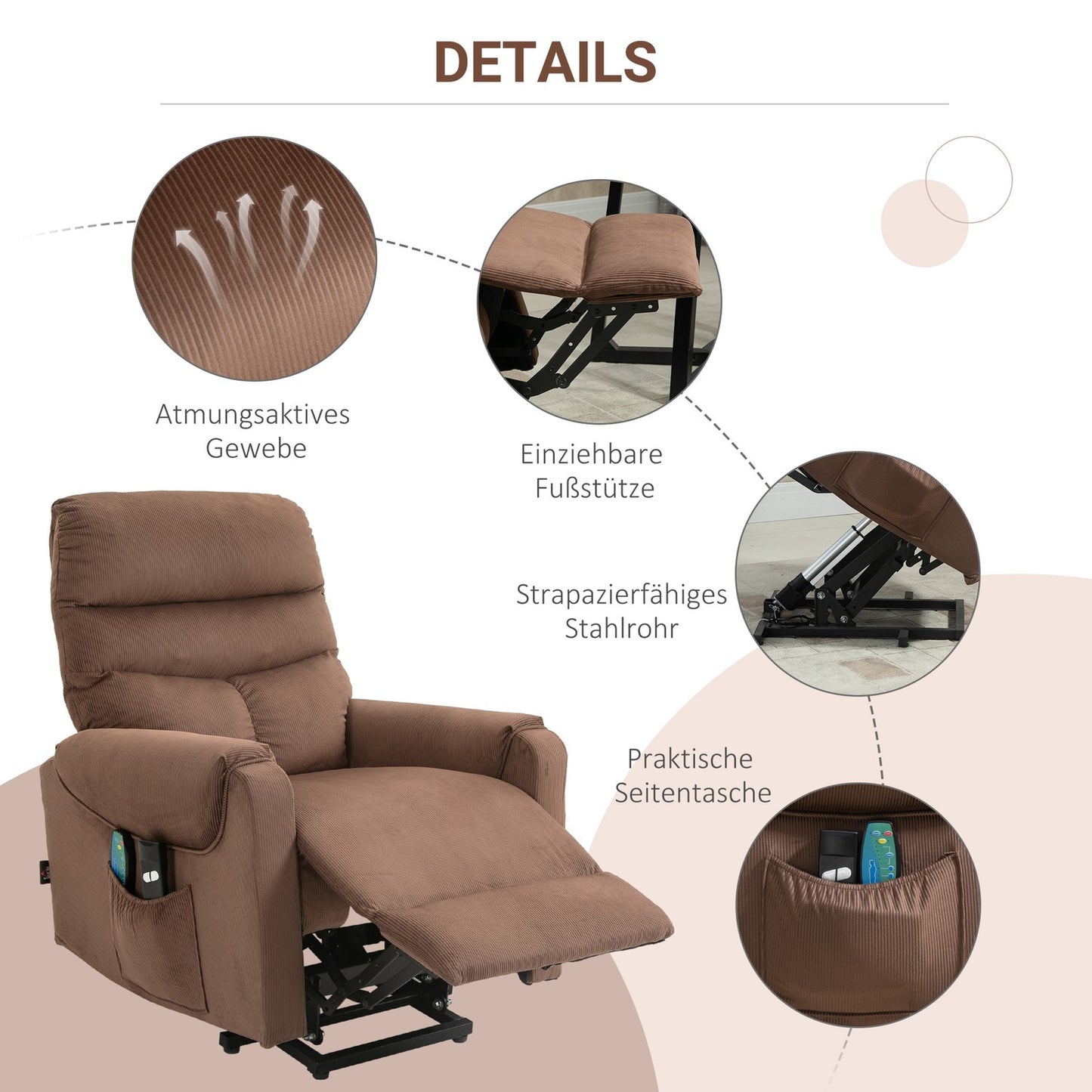 Electric armchair with massage, heating and remote control