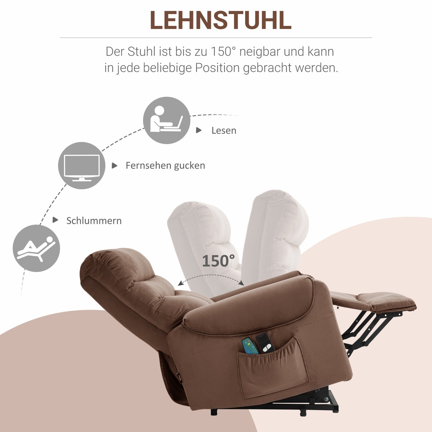 Electric armchair with massage, heating and remote control