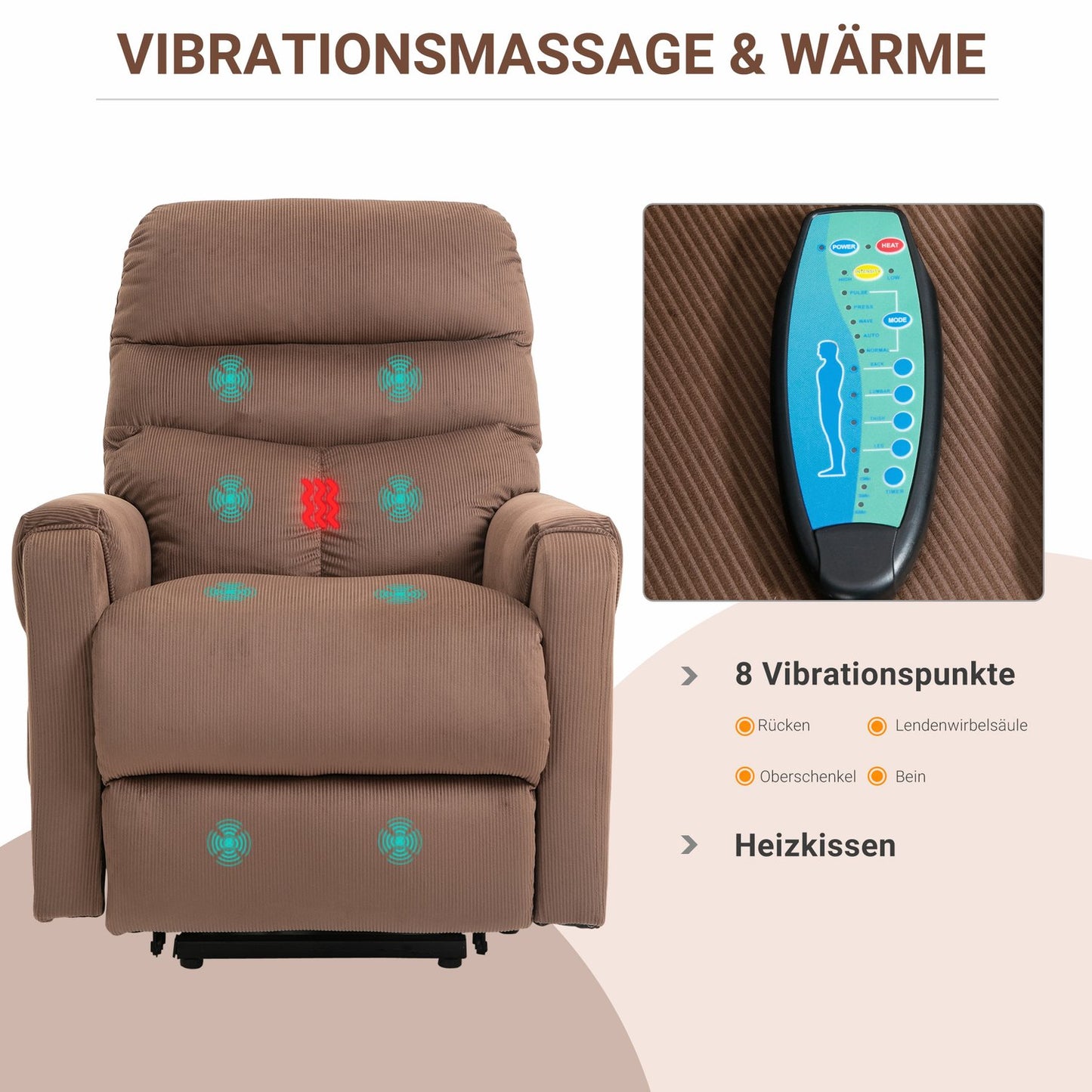 Electric armchair with massage, heating and remote control