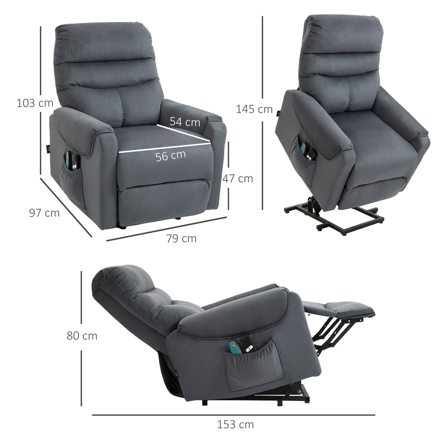 Electric recliner with massage, heating and standing assistance