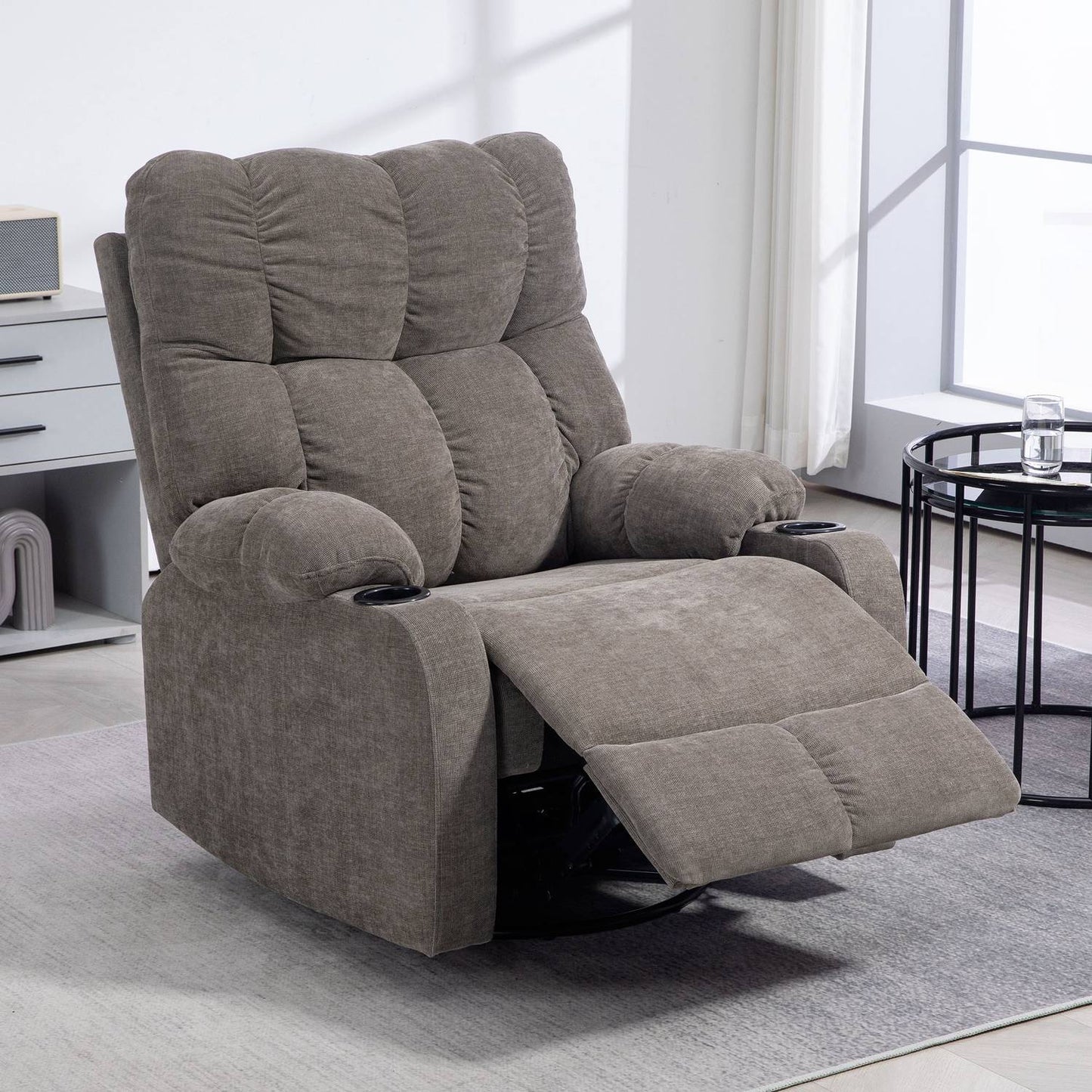 Reclining TV armchair, Swivel, with Cup holder, Brown