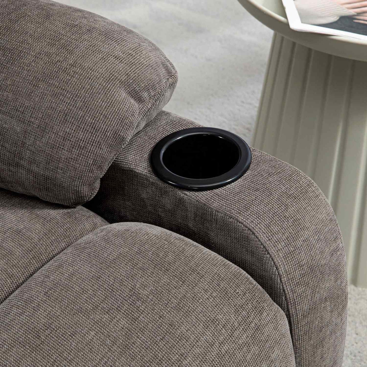 Reclining TV armchair, Swivel, with Cup holder, Brown