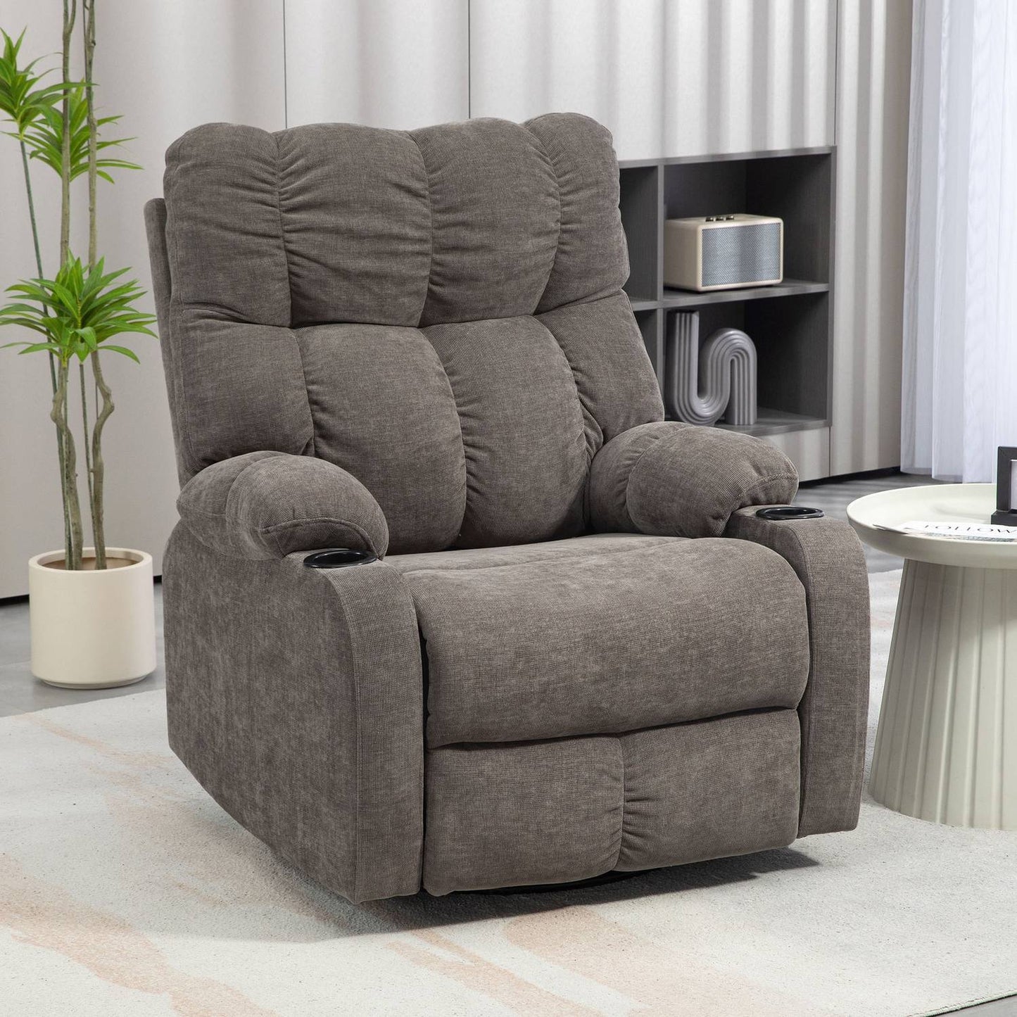 Reclining TV armchair, Swivel, with Cup holder, Brown