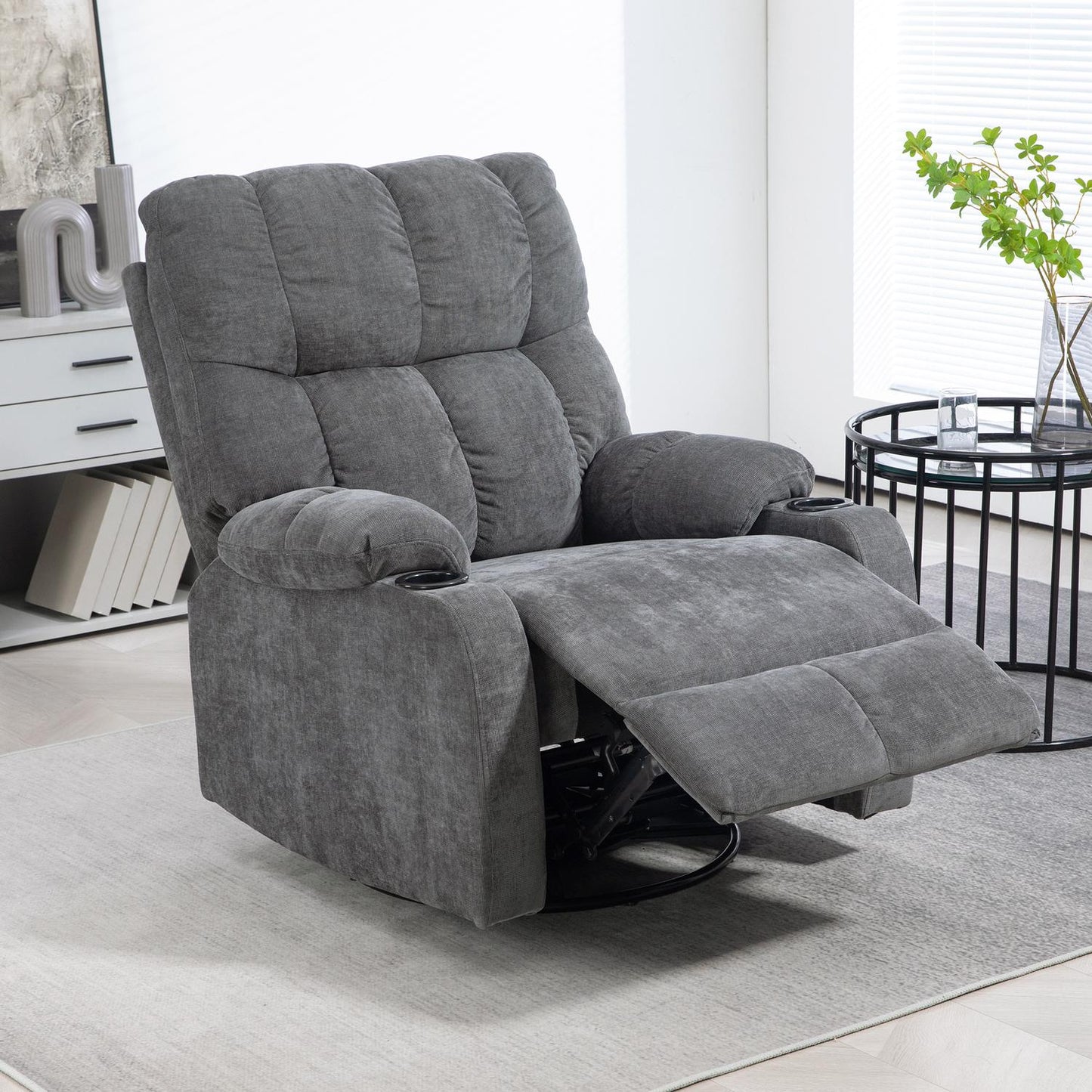 Reclining TV armchair, 360° rotatable, dark grey, 88x96x108cm