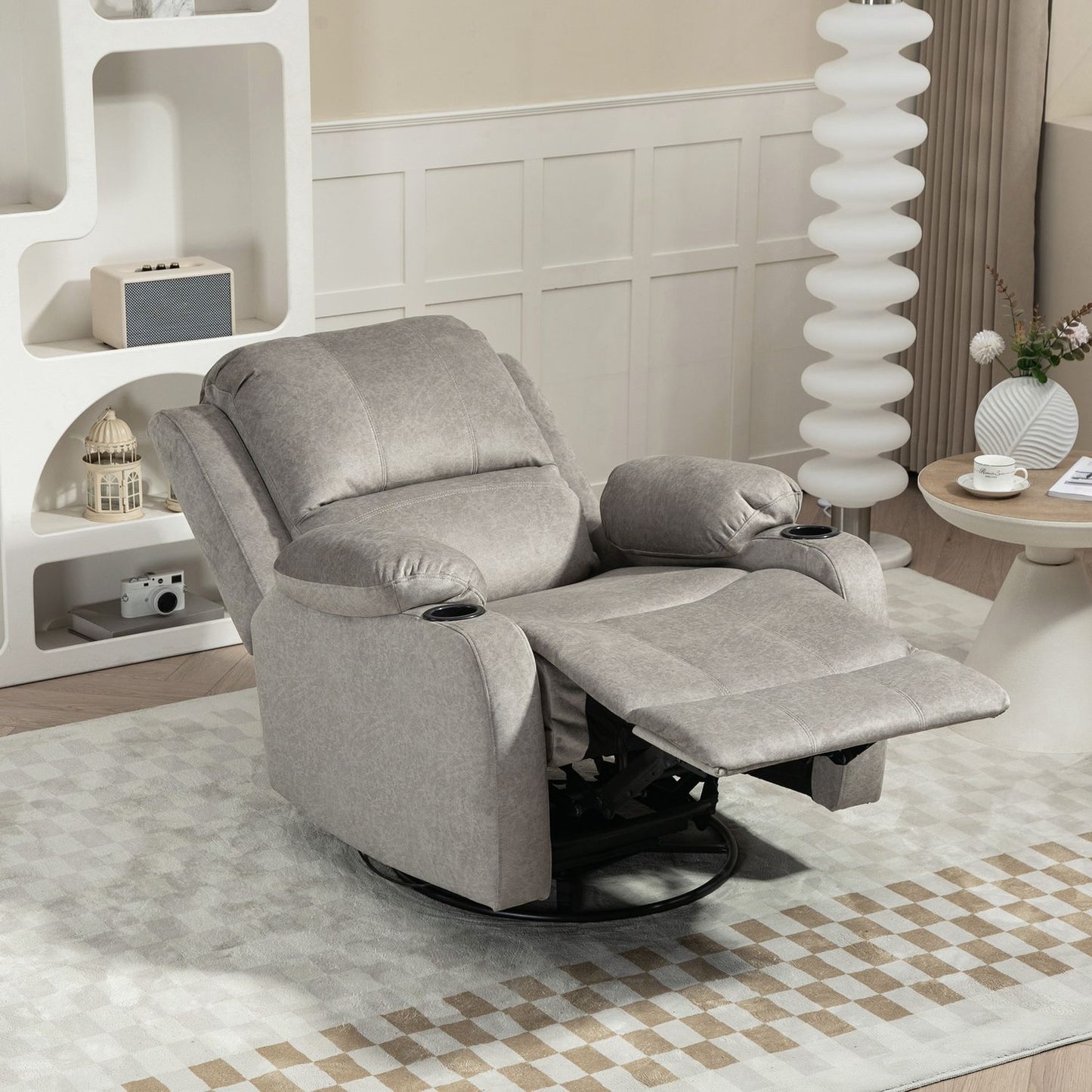 Reclining rocking chair with cup holder, brown