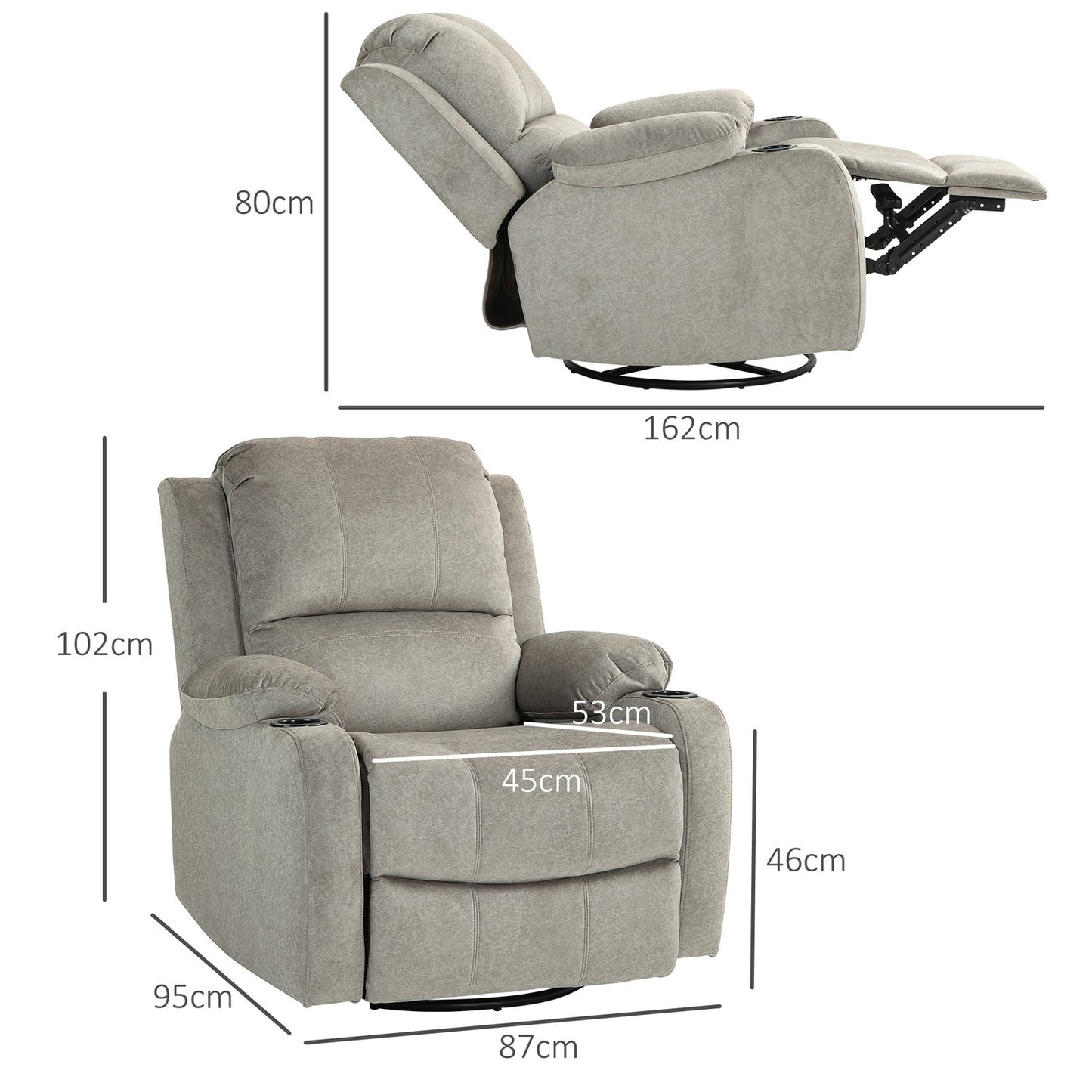Reclining rocking chair with cup holder, brown