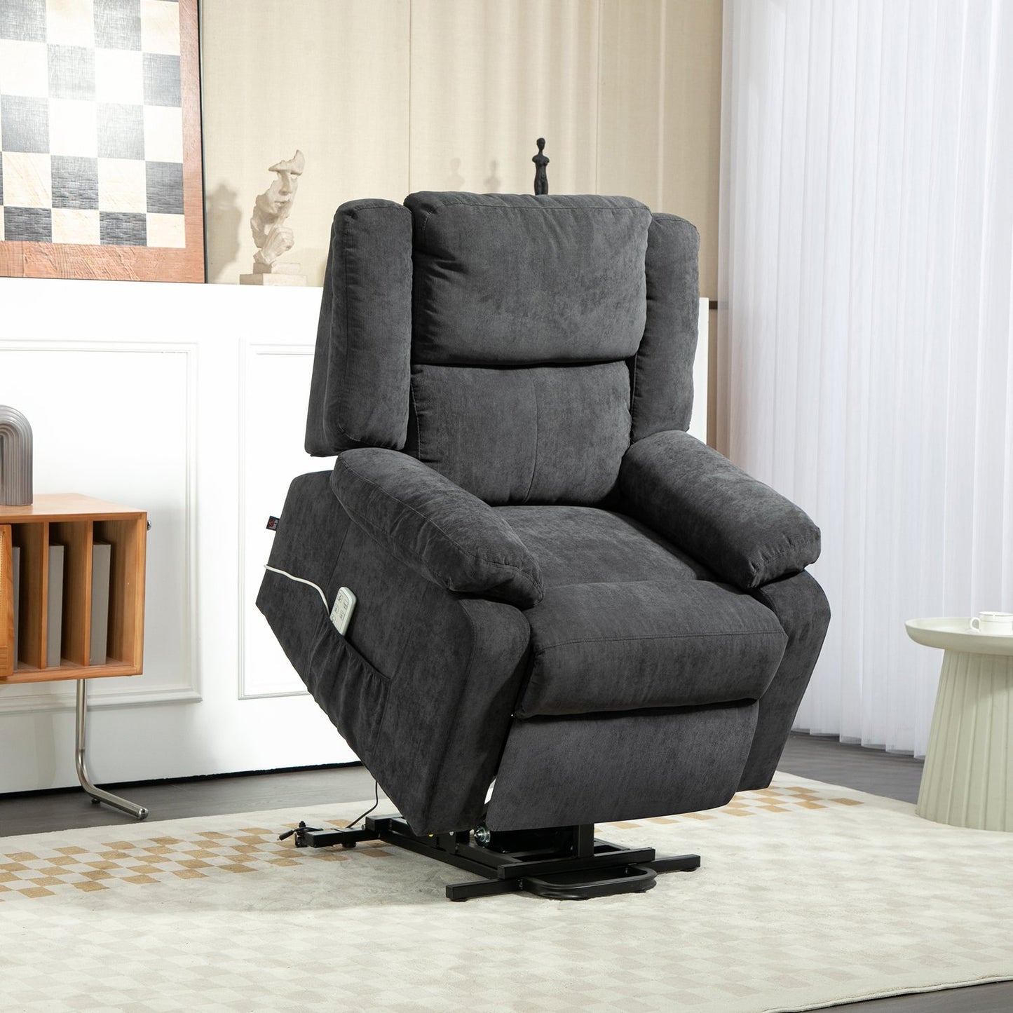Electric recliner with lift assist - black, side pocket