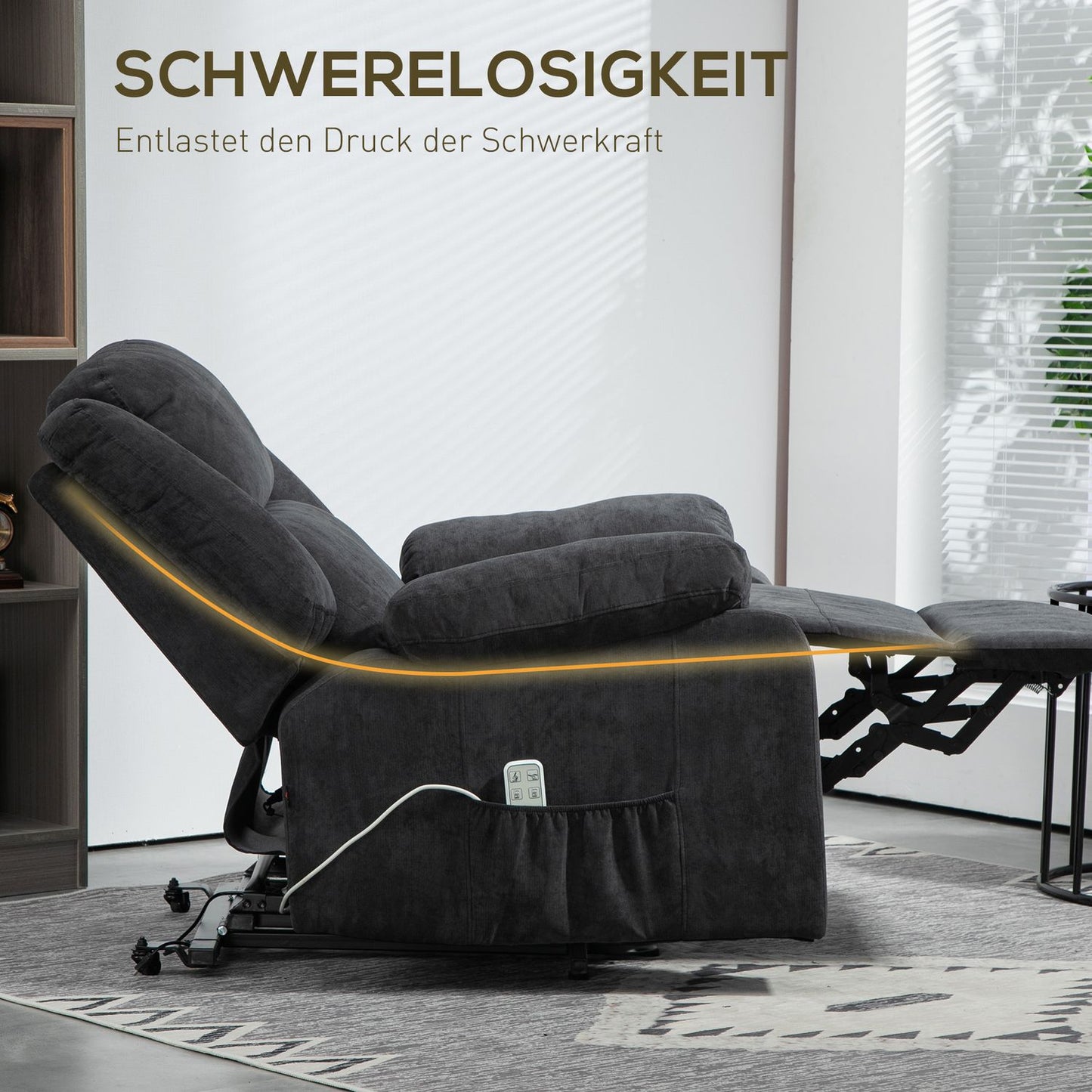 Electric recliner with lift assist - black, side pocket