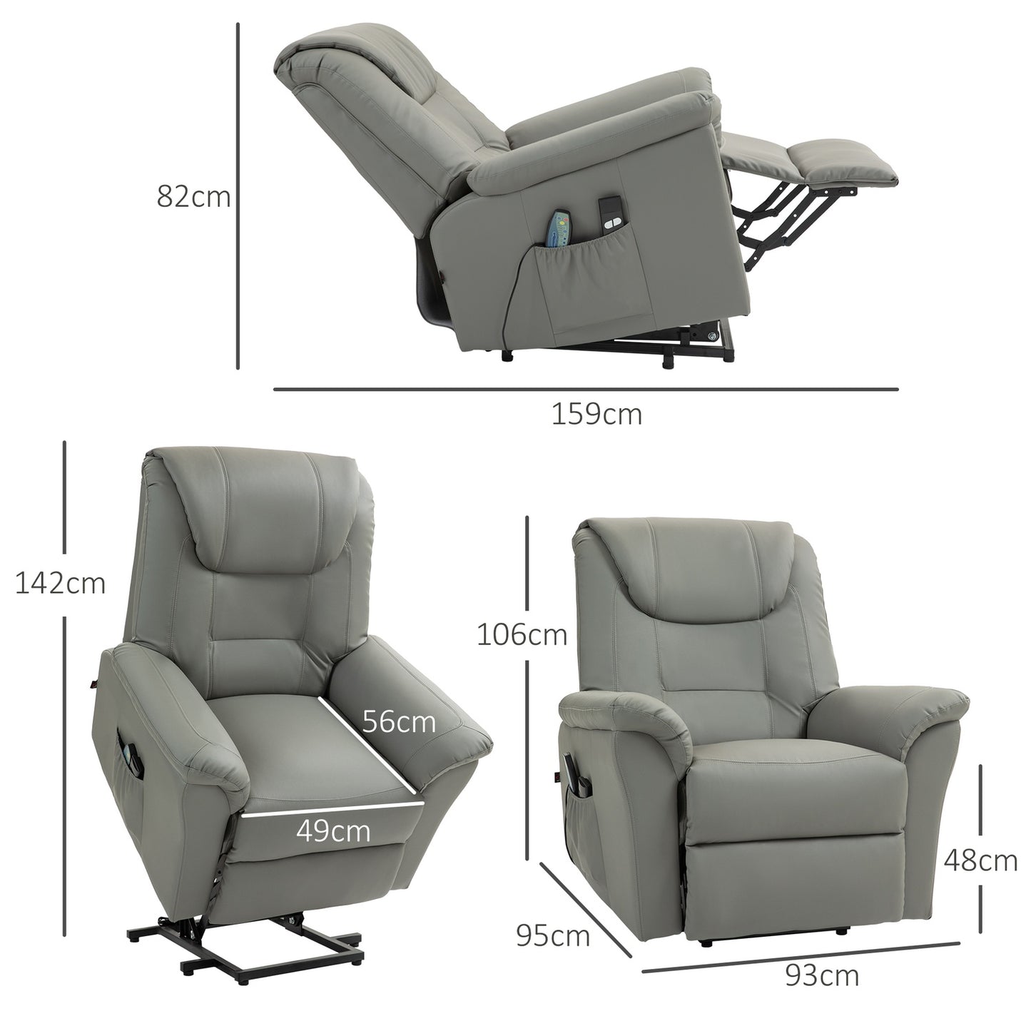 Electric recliner TV chair with heating, massage and stand-up assistance