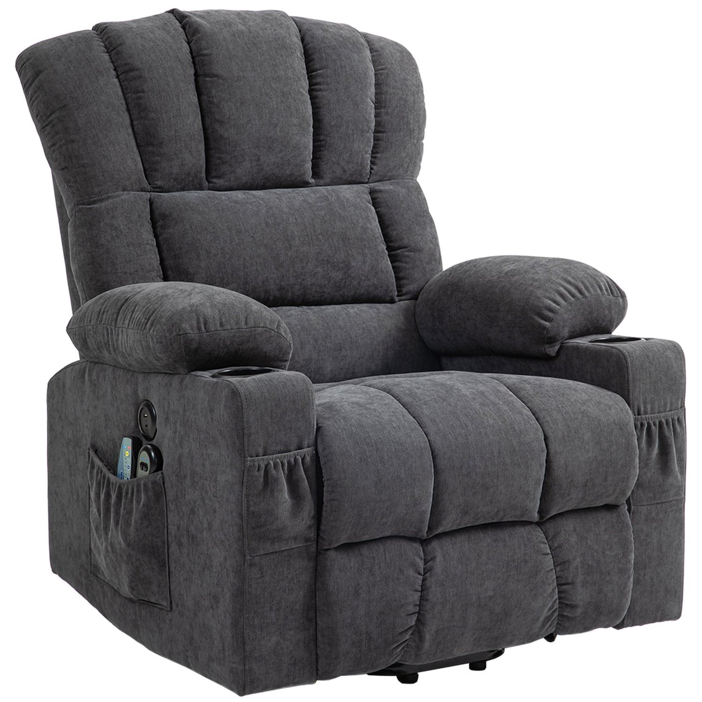 Electric recliner - massage, heating, USB ports, dark grey
