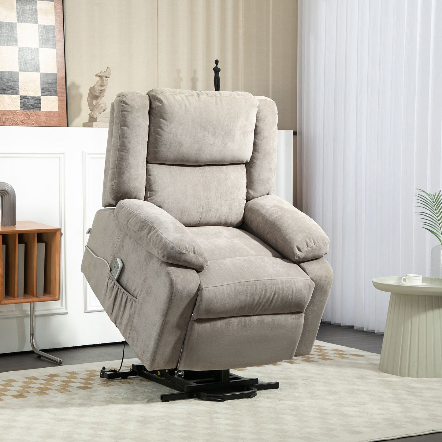 Electric recliner, standing aid, pocket spring, light grey