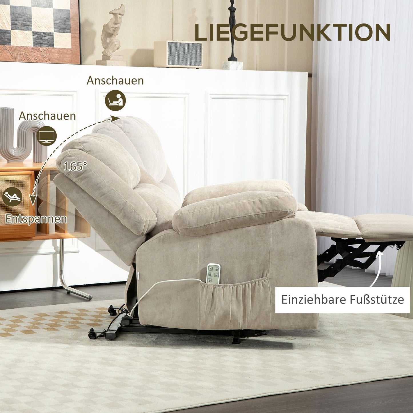 Electric recliner, standing aid, pocket spring, light grey