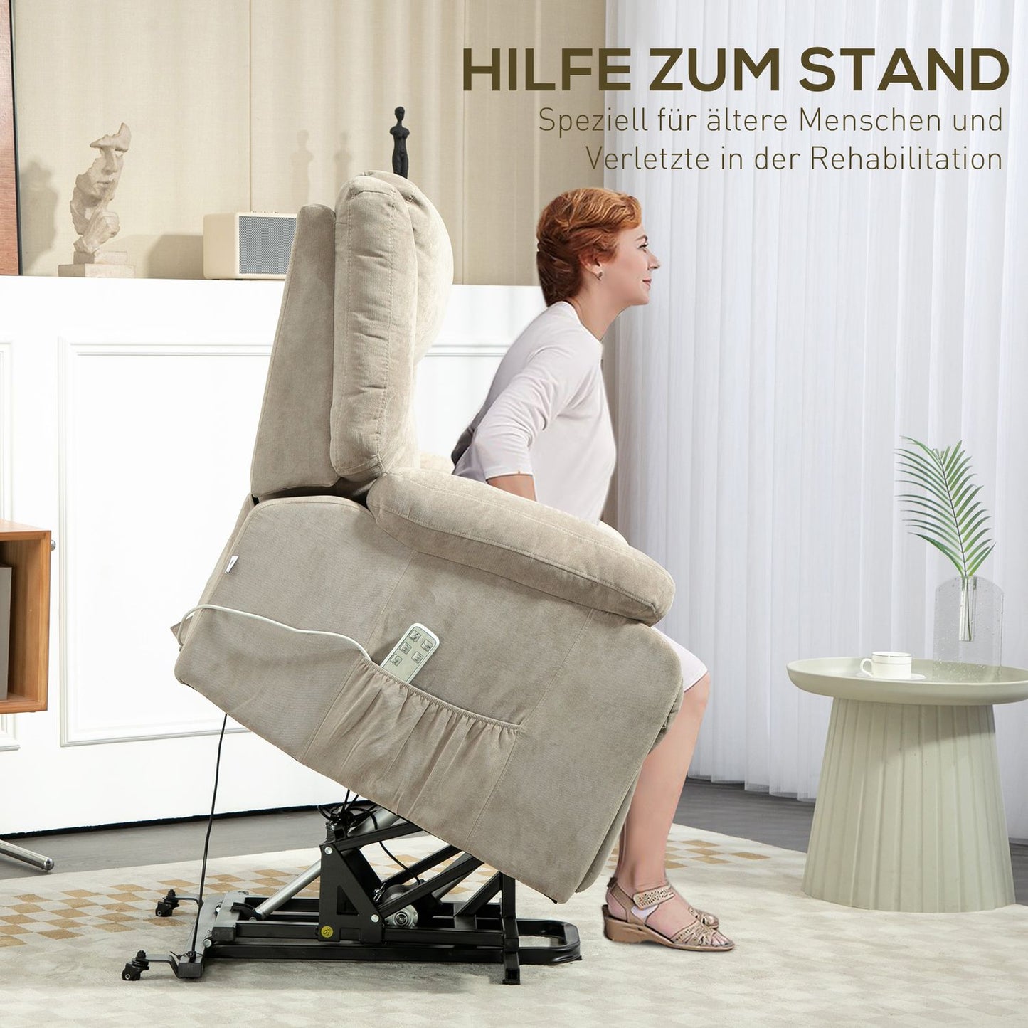 Electric recliner, standing aid, pocket spring, light grey