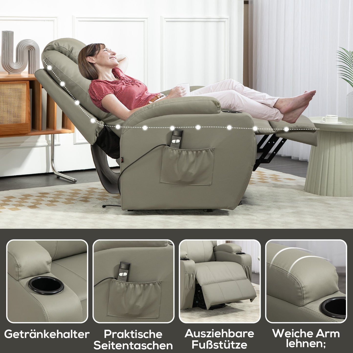 Electric recliner TV chair with standing aid & cup holder