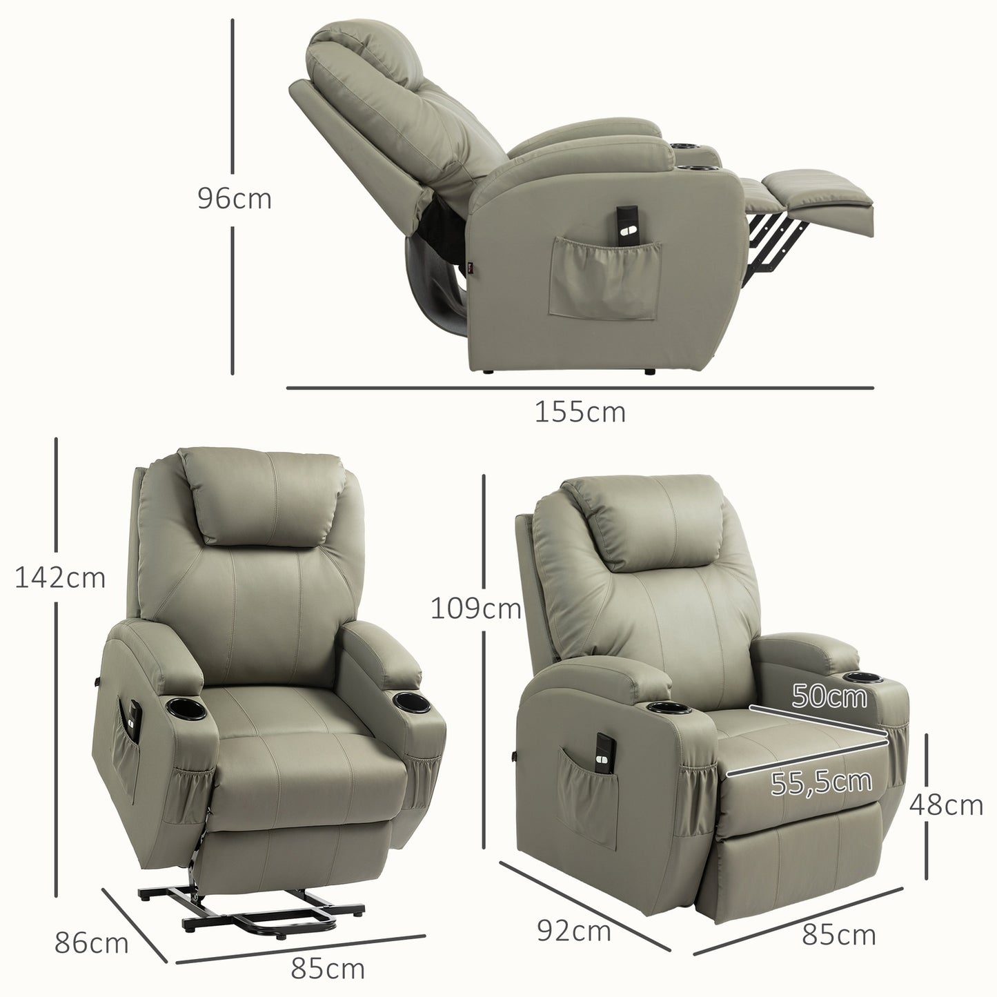 Electric recliner TV chair with standing aid & cup holder