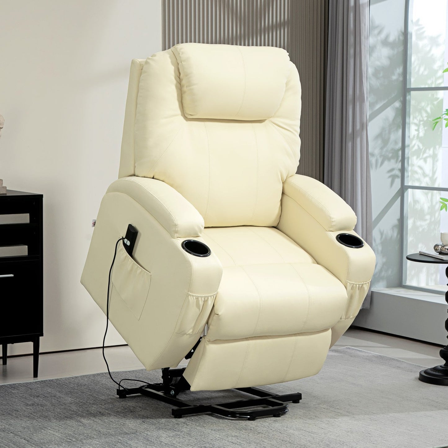 Electric recliner, stand-up assistance, cream-colored artificial leather