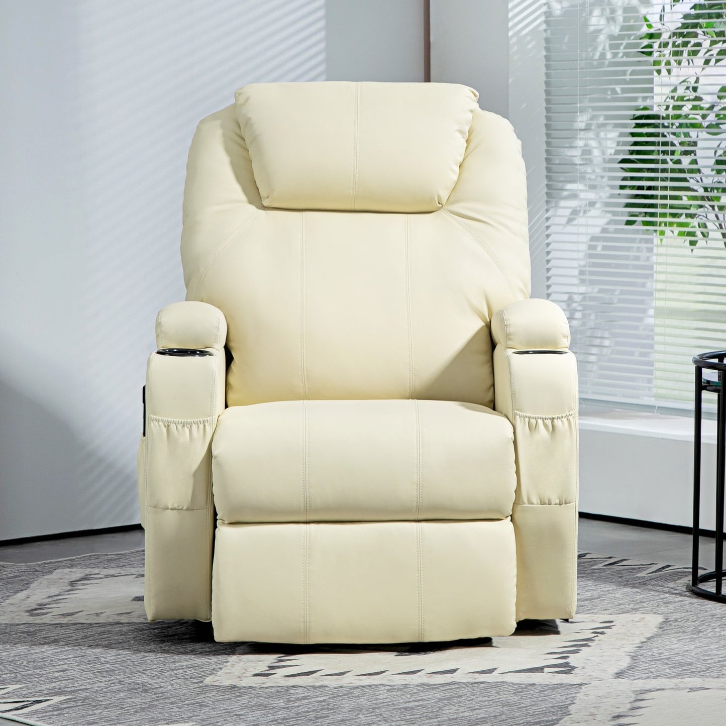 Electric recliner, stand-up assistance, cream-colored artificial leather