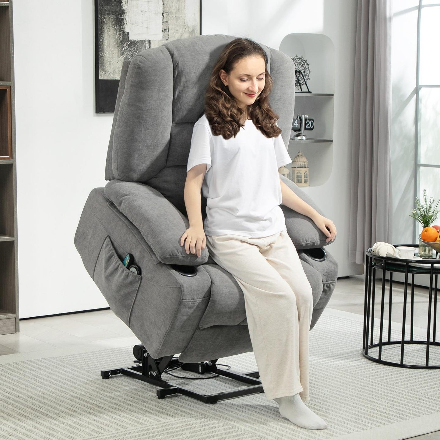 Electric reclining TV armchair, heating & massage, dark grey