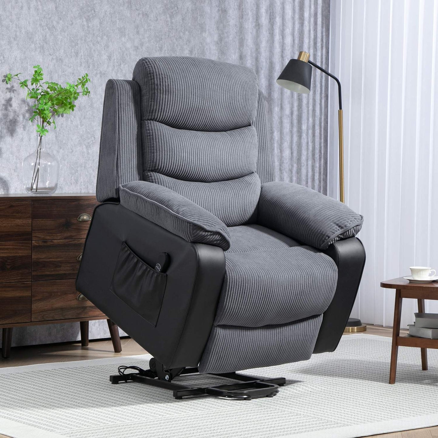 Electric reclining TV armchair with standing aid, dark grey
