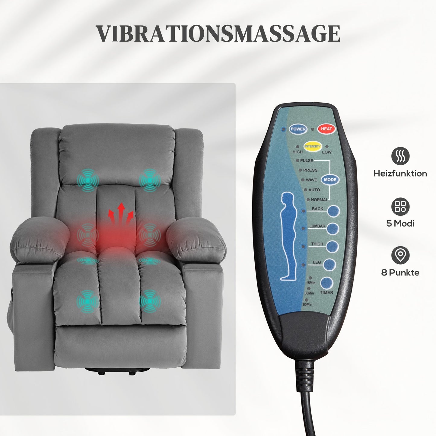Electric recliner with massage, heating and USB ports