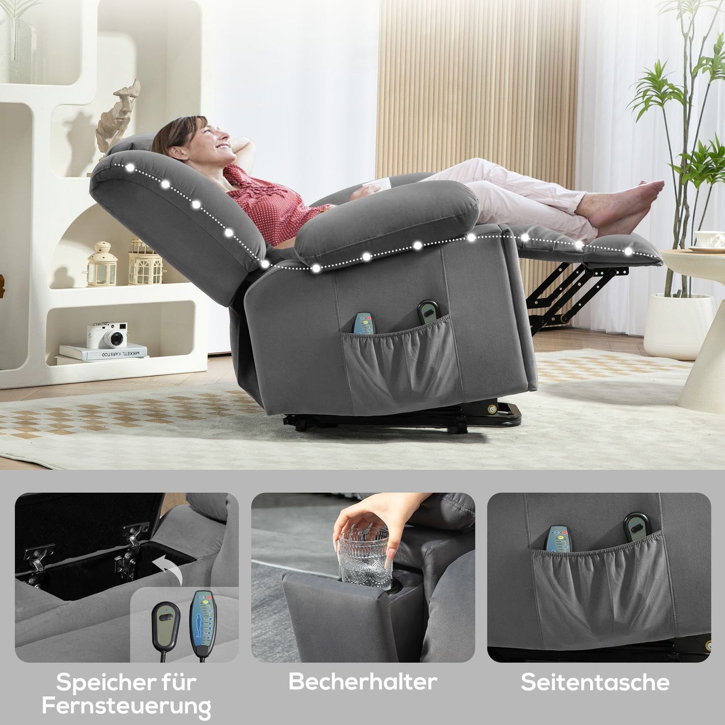 Electric recliner with massage, heating and USB ports
