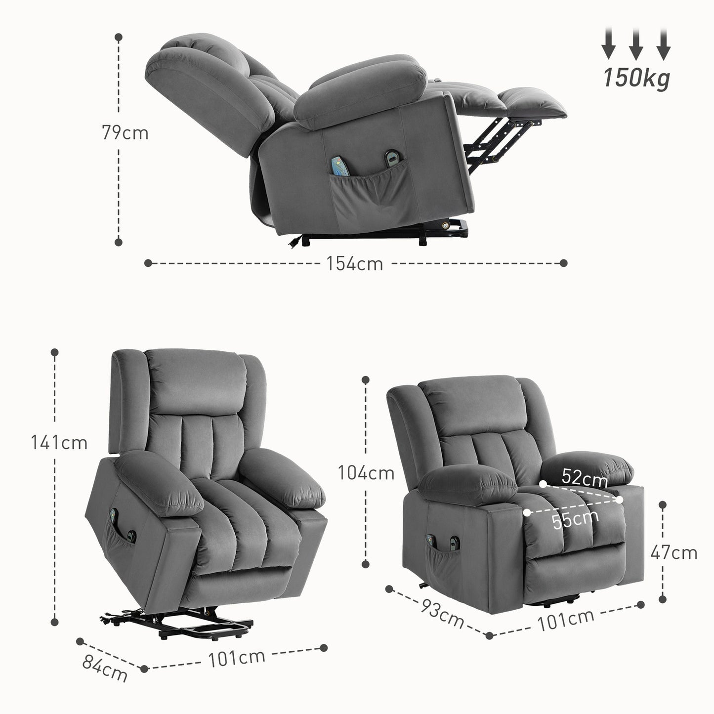 Electric recliner with massage, heating and USB ports