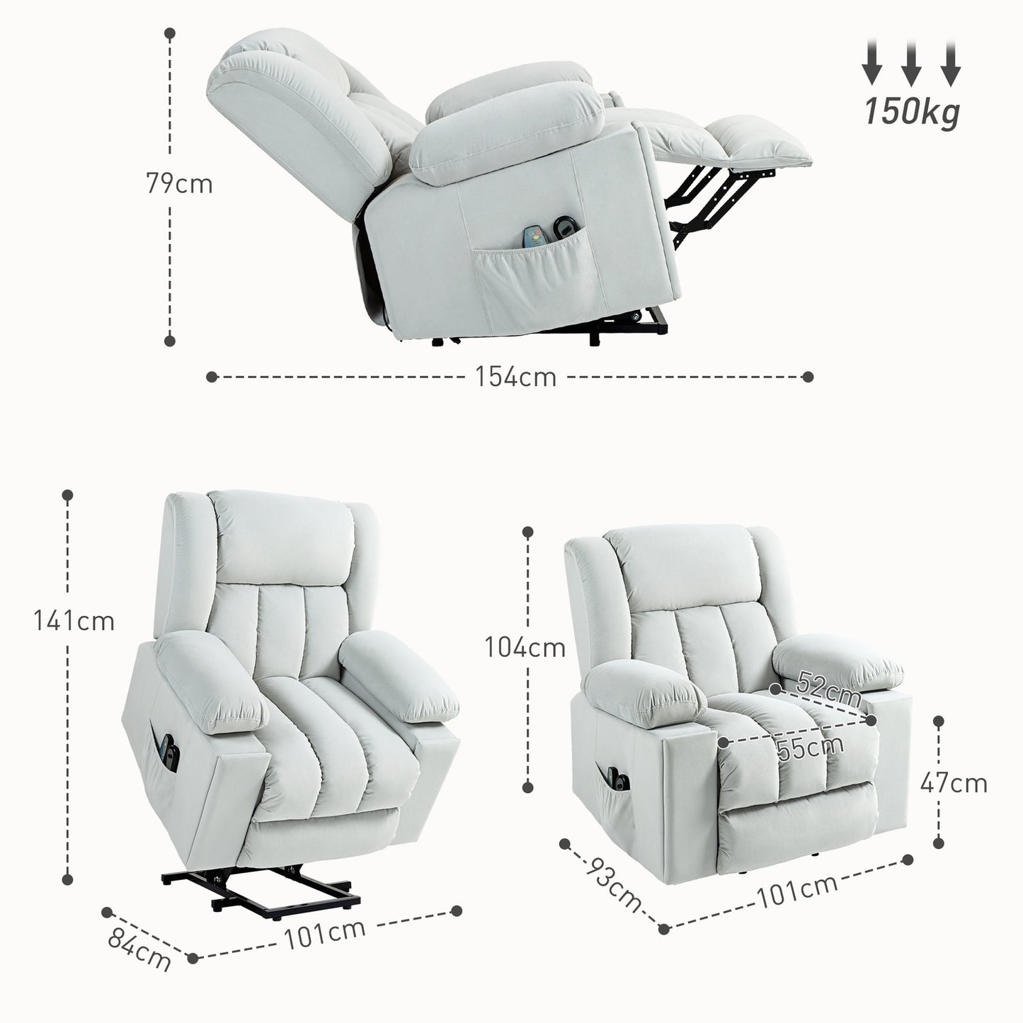 Electric recliner TV chair with massage and heating, USB ports