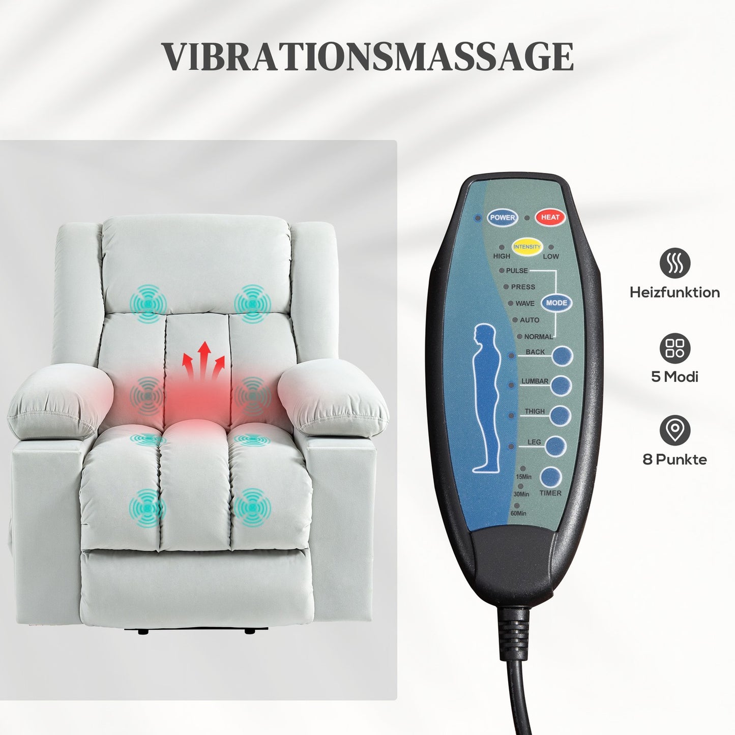 Electric recliner TV chair with massage and heating, USB ports