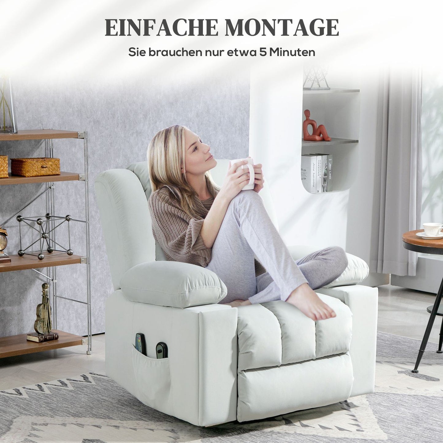 Electric recliner TV chair with massage and heating, USB ports