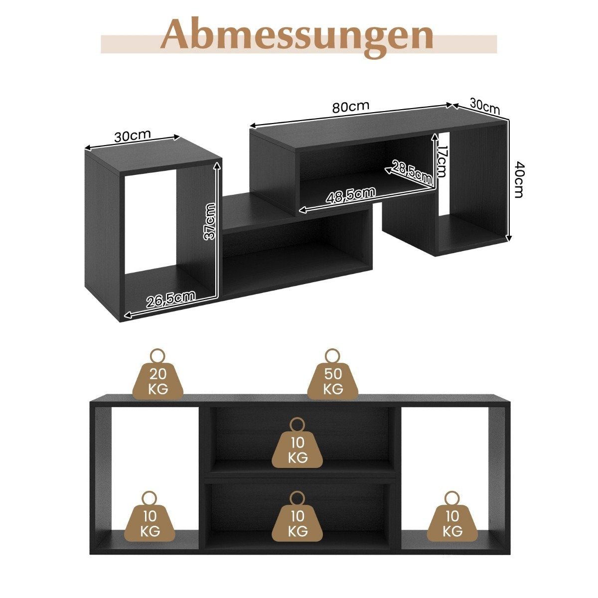 TV cabinet 2-part free combination TV stand for televisions up to 60 inches black