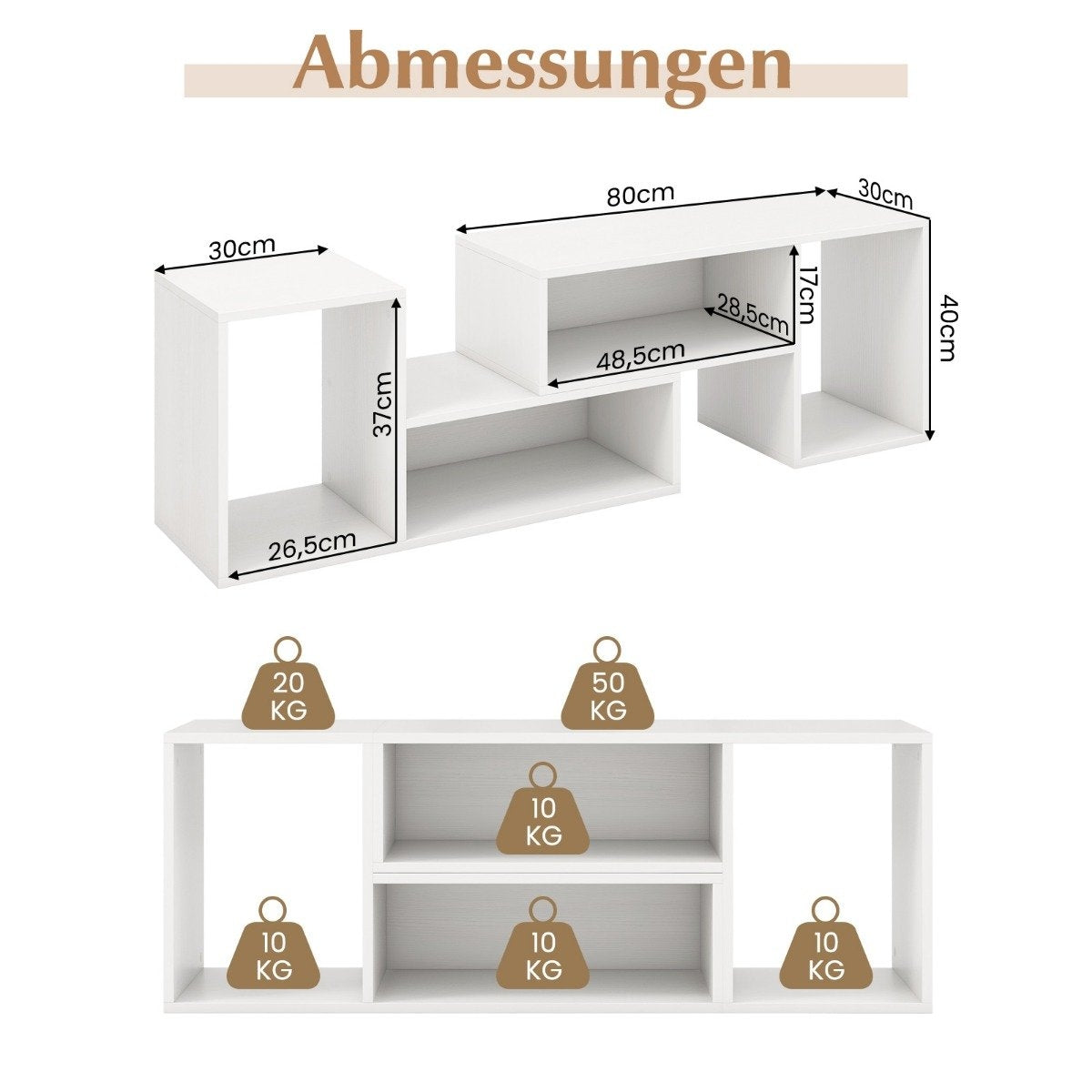 TV cabinet 2-part free combination TV stand for televisions up to 60 inches white