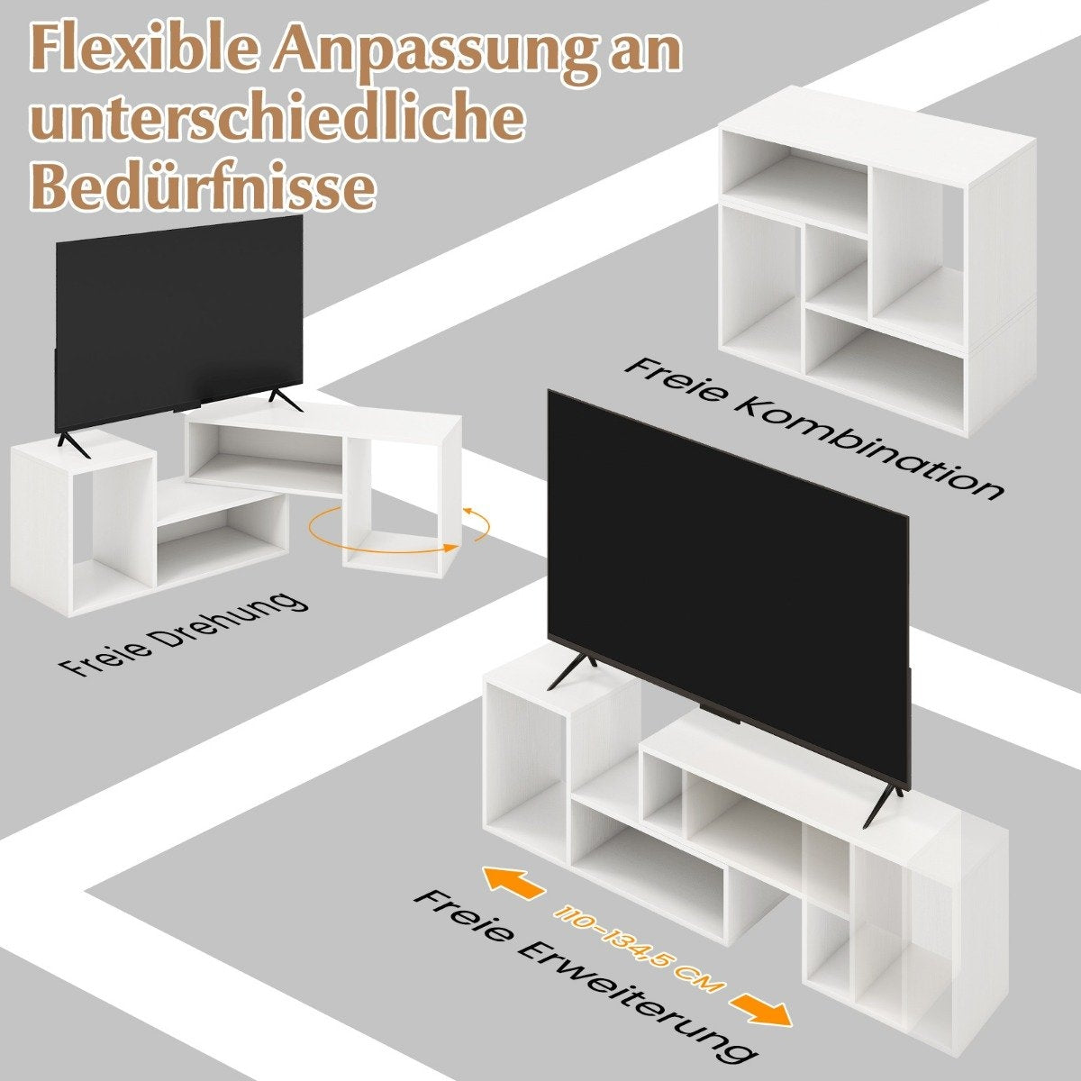 TV cabinet 2-part free combination TV stand for televisions up to 60 inches white