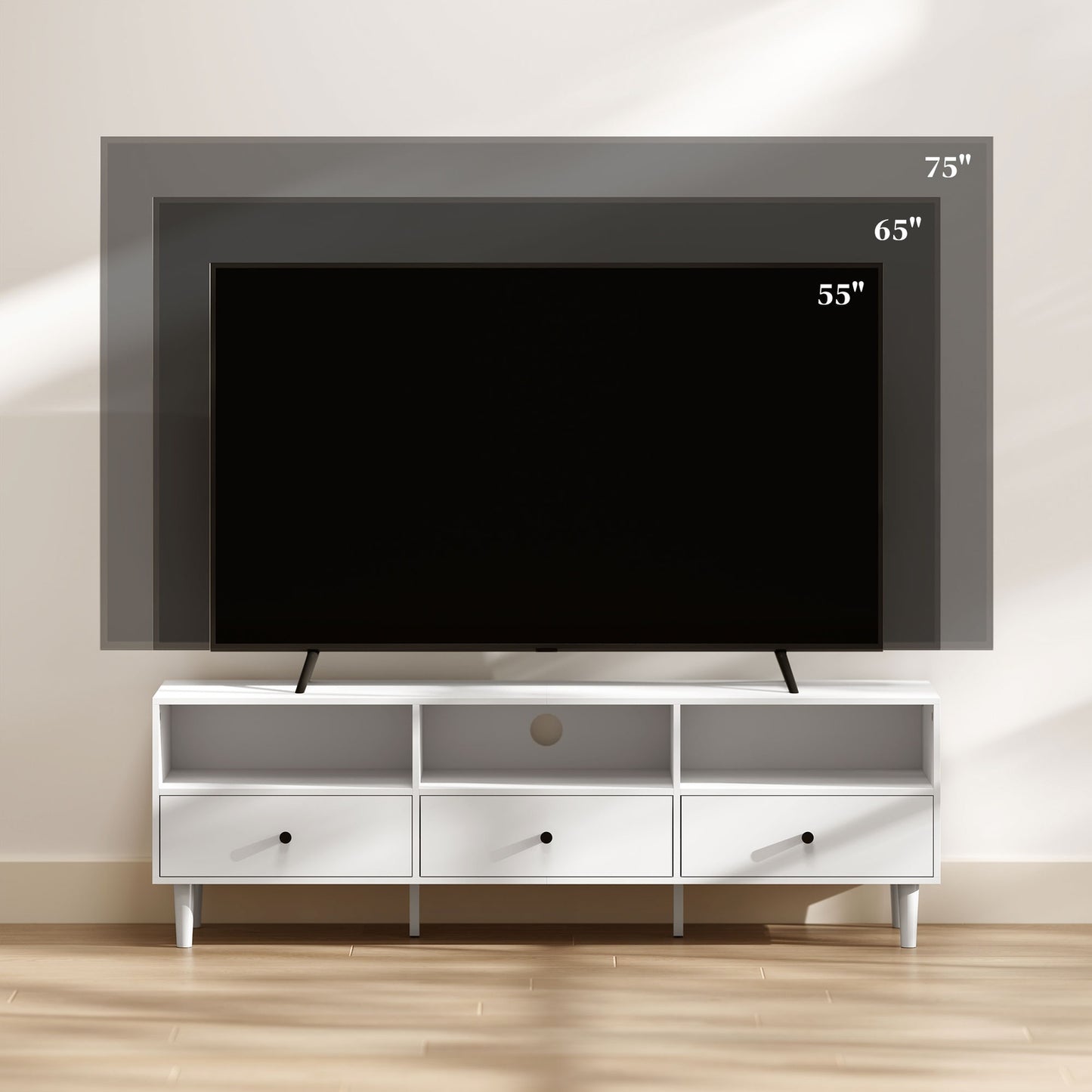 White TV cabinet with drawers, Cable management, 140 cm