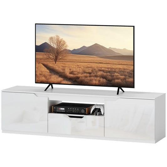 White TV cabinet - 160cm Lowboard, 2 doors, drawer