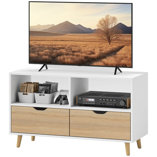 TV cabinet Lowboard, 99 cm, 2 shelves & Drawer, White