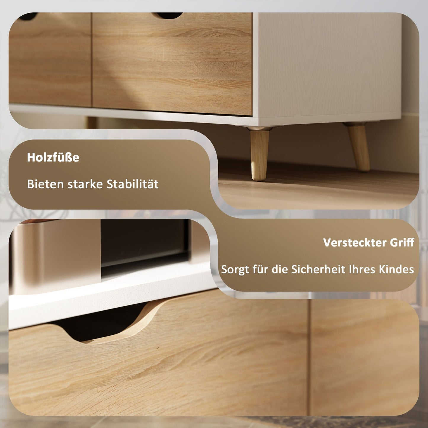 TV cabinet Lowboard, 99 cm, 2 shelves & Drawer, White