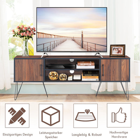 TV cabinet with 2 doors & 2 open shelves & cable management holes for TVs up to 60 inches