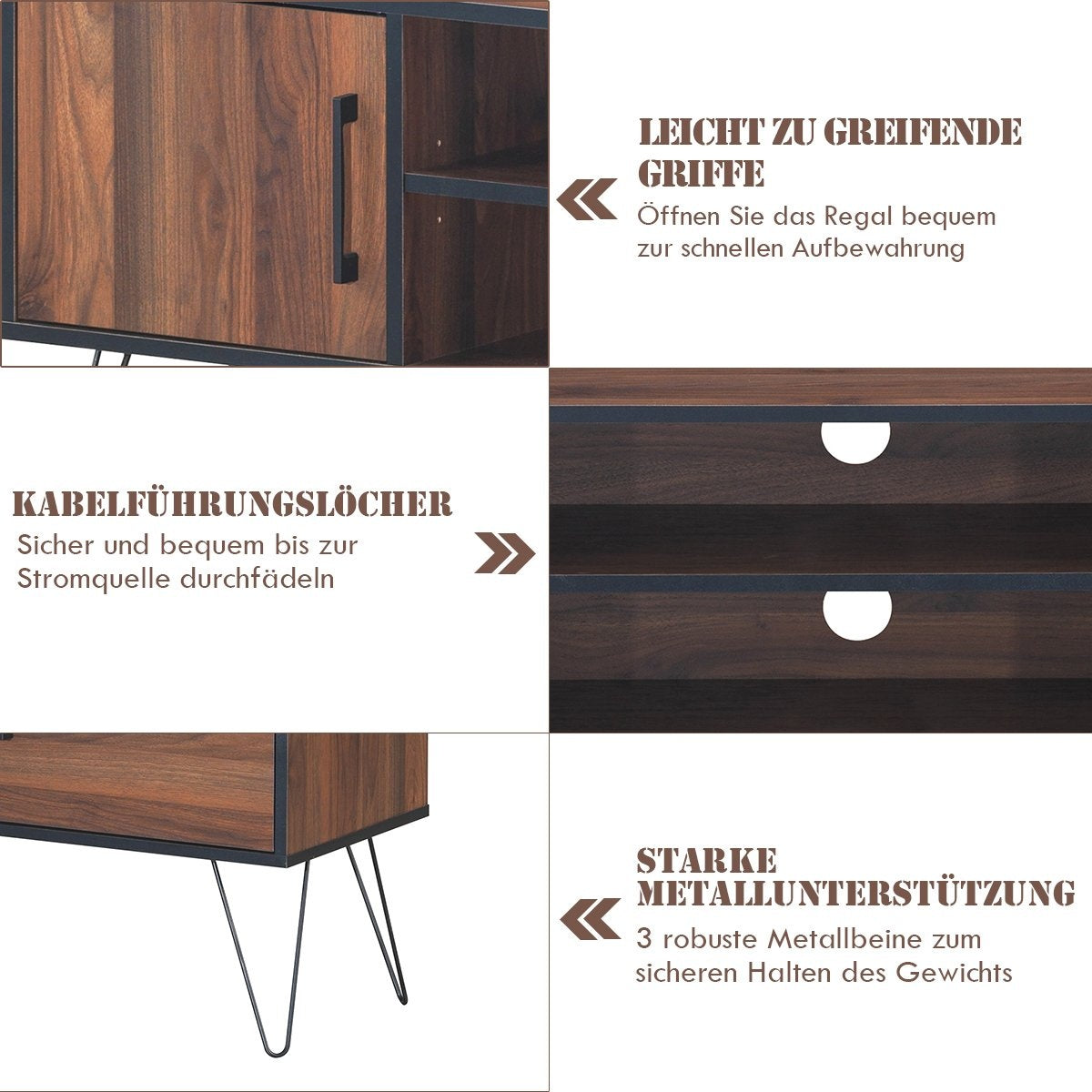 TV cabinet with 2 doors & 2 open shelves & cable management holes for TVs up to 60 inches