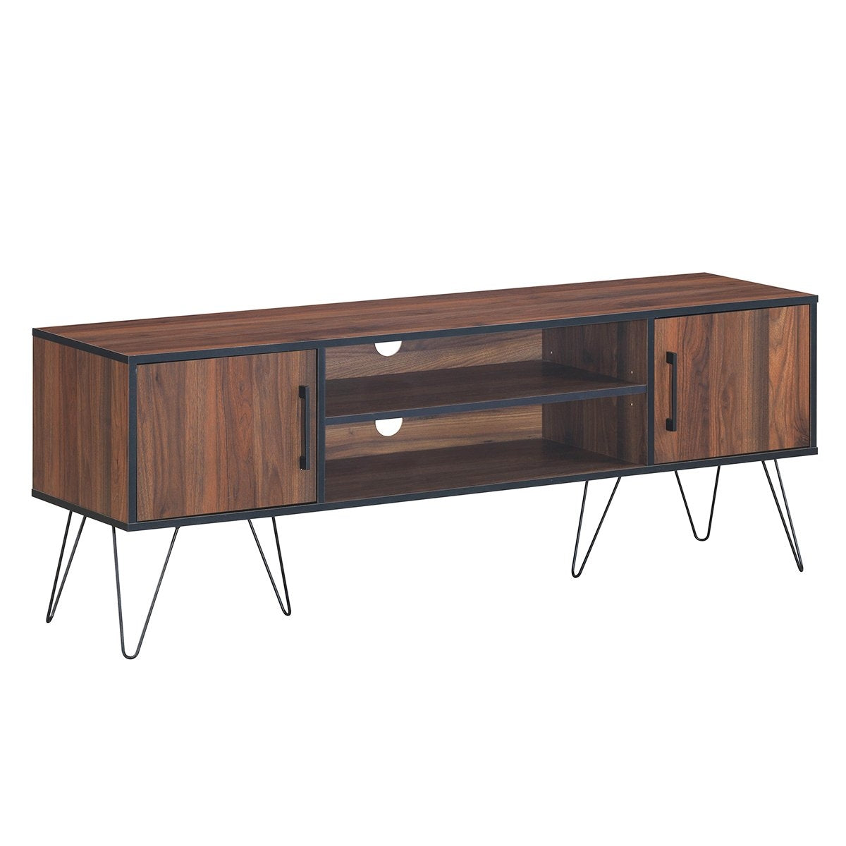 TV cabinet with 2 doors & 2 open shelves & cable management holes for TVs up to 60 inches