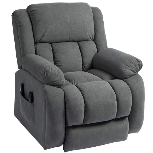 TV chair with massage and heat function, electric riser, remote control, side pockets, grey