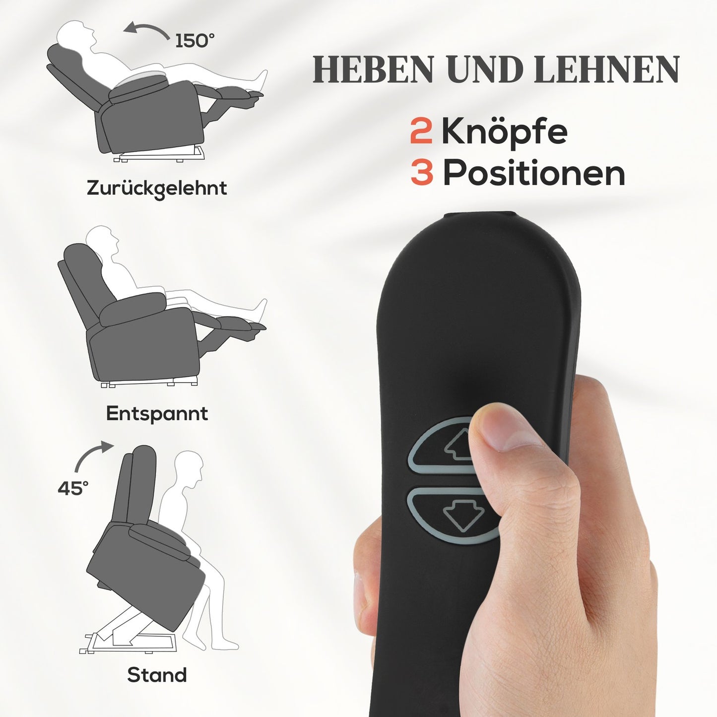TV chair with massage and heat function, electric riser, remote control, side pockets, grey