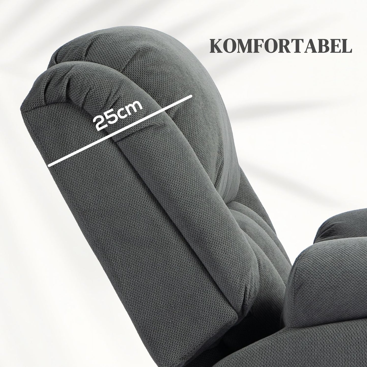 TV chair with massage and heat function, electric riser, remote control, side pockets, grey