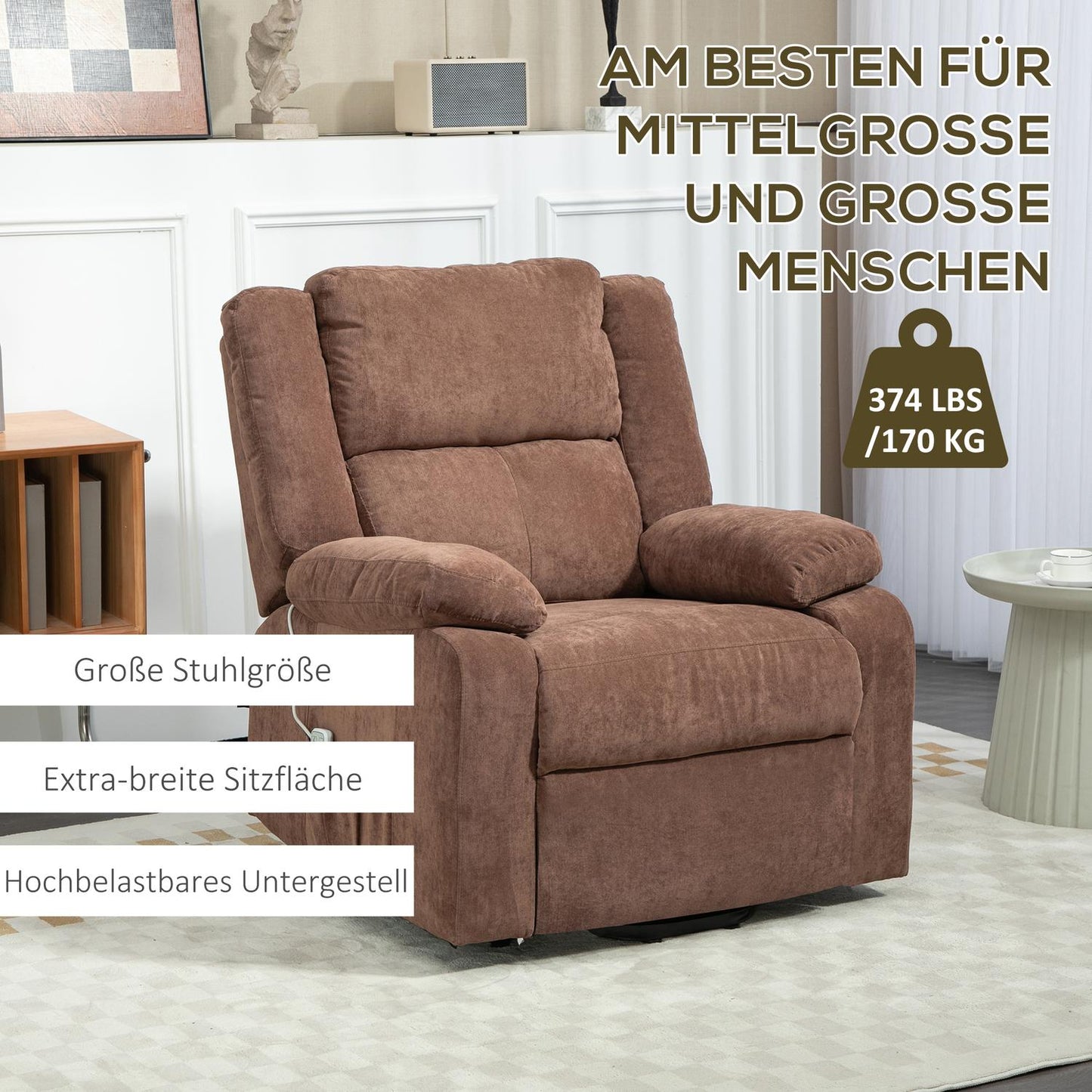 Electric reclining TV chair, 3 motors, light brown